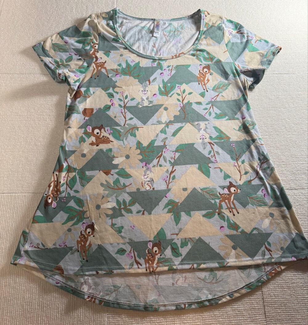 LulaRoe Women's Small Classic Tee Disney Bambi Thumper Print Forest Woodland